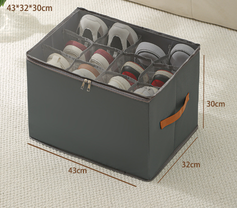 V888-ELOSUNG16629-216838-00 Grey Multi-Compartment Shoe Organizer Storage Box - Space-Saving and Convenient for Closet Organization - Image 1