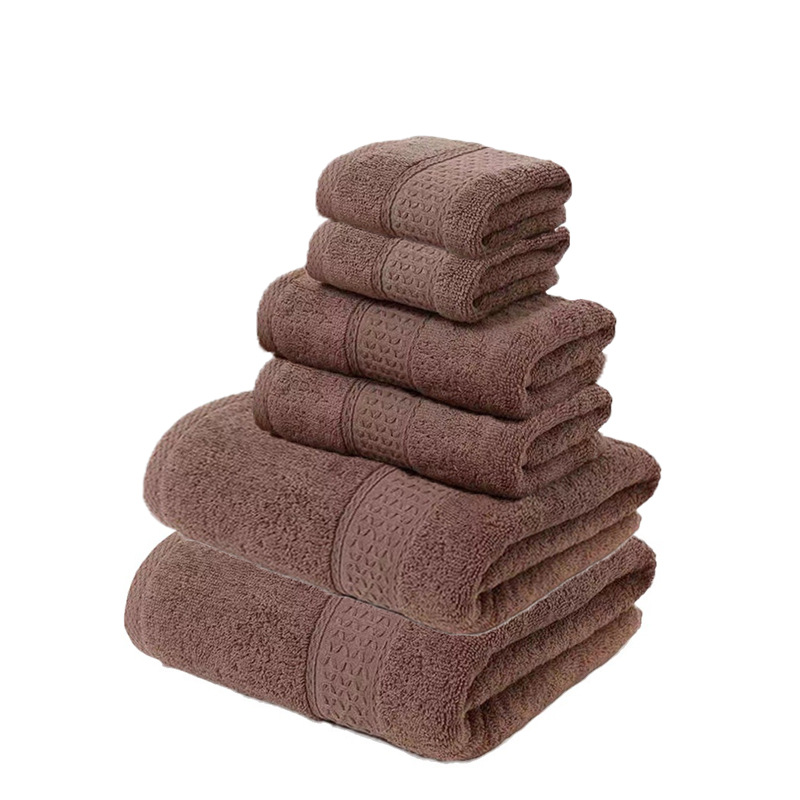 V888-ELOSUNG16782-223340-00 Brown Luxury 6-Piece 100% Cotton Towel Set - 2 Bath Towels, 2 Hand Towels, 2 Face Towels - Image 1