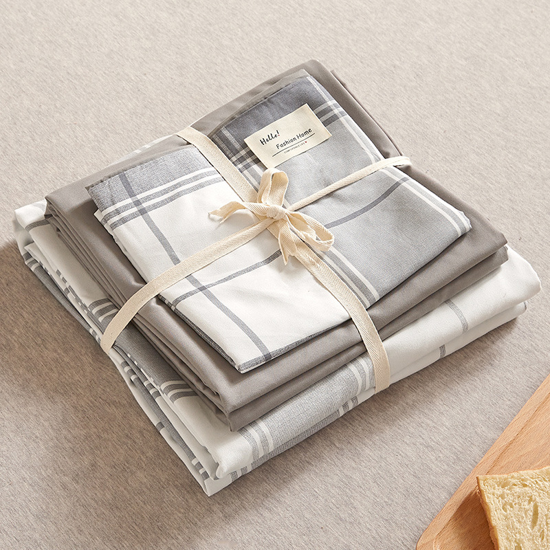 V888-ELOSUNG16799-224224-00 Grey 4-Piece Cotton Bedding Set - Fits 1.5m/1.8m Beds (Duvet Cover 200x230cm, Bed Sheet 230x250cm) - Image 1