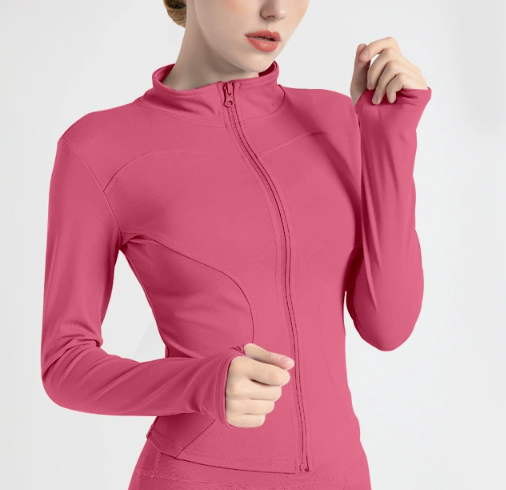 V888-ELOSUNG16993-224542-00 XL Rose-red High-Stretch Slim Fit Yoga Jacket - Full Zip Workout Sports Jacket for Women - Image 1