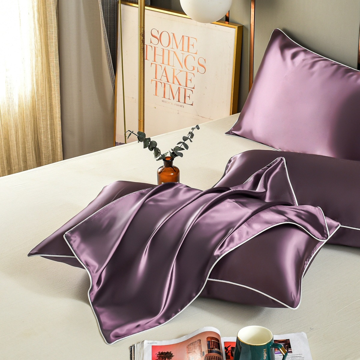 V888-ELOSUNG17016-213991-00 Purple Luxury Double-Sided Satin Silk Pillowcase - Summer Cooling Polyester Pillow Cover Set(Without Pillow Core) - Image 1