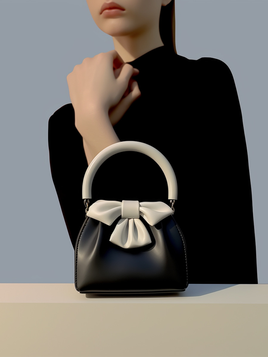 V888-ELOSUNG17030-214141-00 Black and white Elegant Women's Two-Tone Bowknot Bucket Handbag - Stylish and Lightweight - Image 1