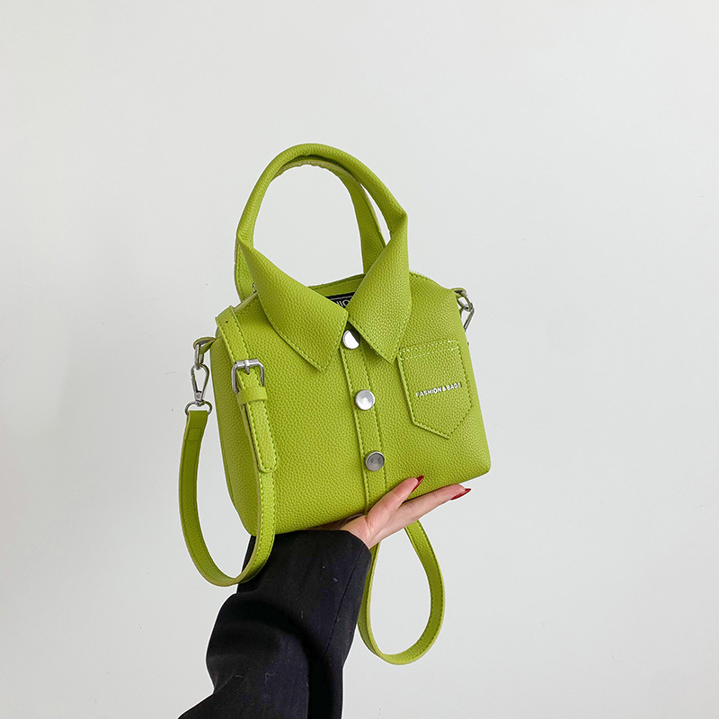 V888-ELOSUNG17051-214146-00 Green Trendy Shirt-Inspired PU Shoulder Bag | Stylish Handbag with Unique Design - Image 1