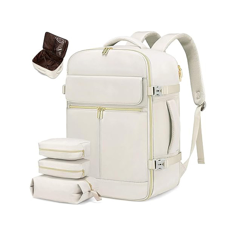 V888-ELOSUNG17054-214224-00 Off White 40L Large Capacity Travel Business Backpack with Expandable Compartments, Including 2 Toiletry Bags and Shoe Bag - Durable Oxford Fabric - Image 1