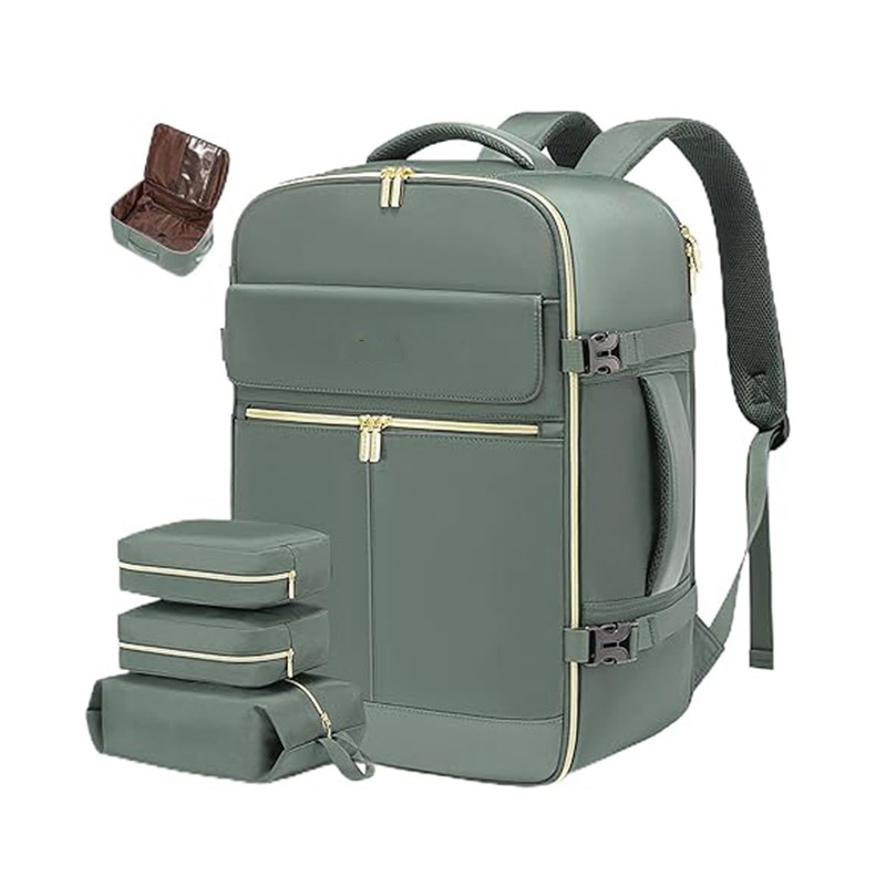 V888-ELOSUNG17056-214226-00 Bean Green 40L Large Capacity Travel Business Backpack with Expandable Compartments, Including 2 Toiletry Bags and Shoe Bag - Durable Oxford Fabric - Image 1