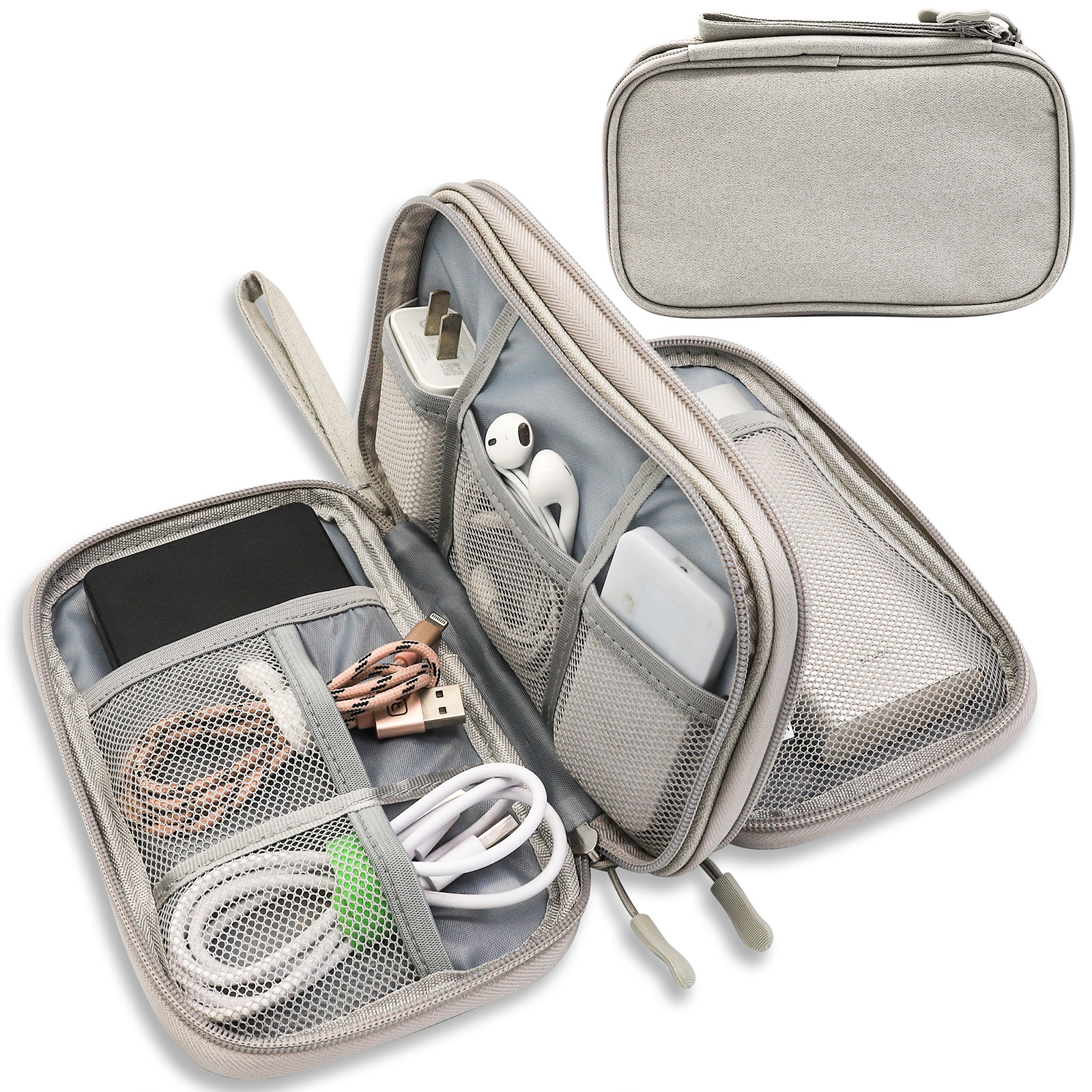 V888-ELOSUNG17062-214254-00 Grey Portable Digital Organizer Bag - Multifunctional Storage for Power Banks, Cables, and Accessories(Photography Props Not Included) - Image 1