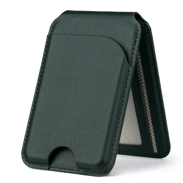 V888-ELOSUNG17080-214249-00 Dark Green MagSafe Magnetic Wallet with Stand - PU Leather Card Holder for iPhone - Image 1