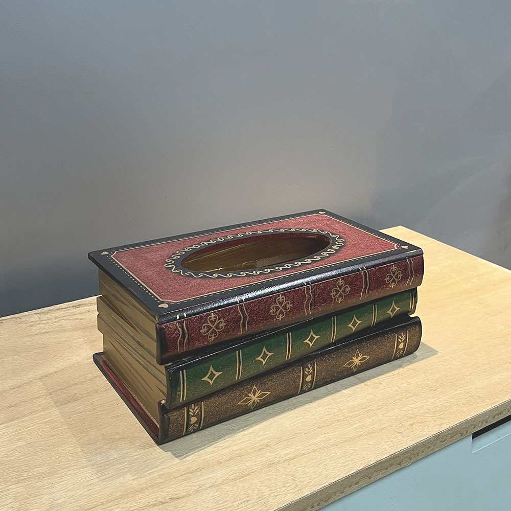 V888-ELOSUNG17090-214287-00 1 piece Dark Red Vintage Wooden Tissue Box - Creative Book-Shaped Tissue Holder for Home and Restaurant - Image 1