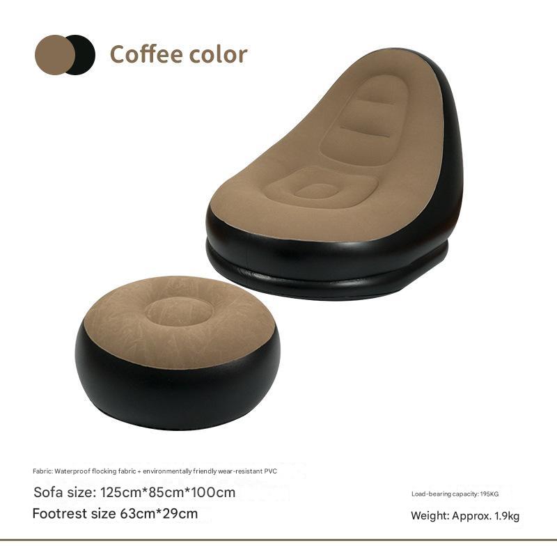 V888-ELOSUNG17118-214474-00 Coffee And Black Patchwork Portable Inflatable Sofa Chair with Ottoman - Waterproof Flocked Lazy Sofa for Camping and Home Use - Image 1