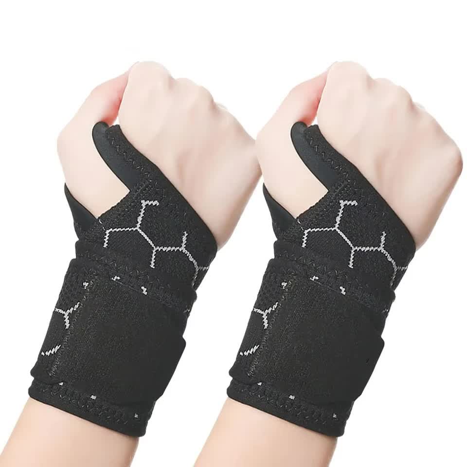 V888-ELOSUNG17130-214391-00 2 Pairs Black Breathable Sports Wrist Support Wrap - Fitness Gym Wristband for Badminton & Injury Prevention - Image 1