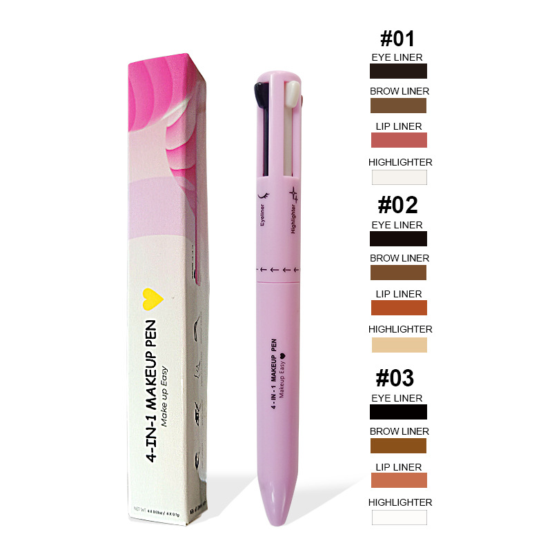V888-ELOSUNG17149-214451-00 4-in-1 Multi-Functional Makeup Pen Set - Lip Liner, Highlighter, Eyeliner, Eyebrow Pencil (3 Shades, 3-Pack) - Image 1