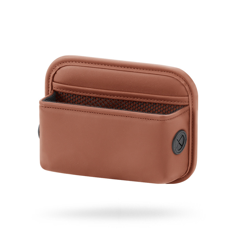 V888-ELOSUNG17193-215370-00 Brown PU Leather Car Storage Organizer with Dual Charging Holes and Inner Mesh Pocket, Multi-functional Door Handle Hanging Bag for Phones and Accessories, Lightweight and Durable - Image 1