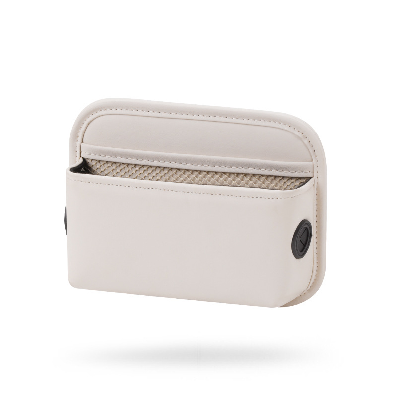 V888-ELOSUNG17194-215029-00 Off White PU Leather Car Storage Organizer with Dual Charging Holes and Inner Mesh Pocket, Multi-functional Door Handle Hanging Bag for Phones and Accessories, Lightweight and Durable - Image 1