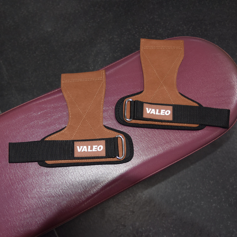 V888-ELOSUNG17263-215211-00 1 Pair Brown Durable Gym Palm Guard with Ultra-fiber Leather for Heavy Lifting -Wrist Support Straps for Pull-ups and Deadlifts - Image 1