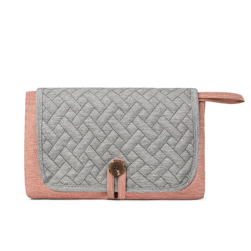 V888-ELOSUNG17308-215735-00 Grey and Pink Patchwork Portable Baby Changing Mat – Waterproof, Foldable, Compact Diaper Pad for Travel & Everyday Use - Image 1