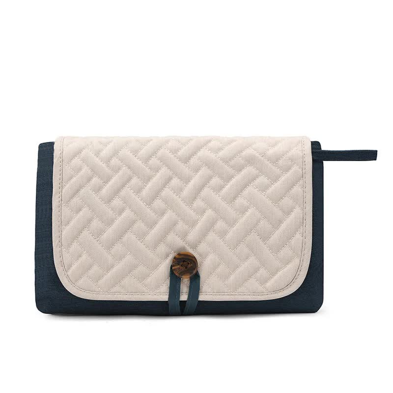 V888-ELOSUNG17309-215629-00 Blue and White Patchwork Portable Baby Changing Mat - Waterproof, Foldable, Compact Diaper Pad for Travel & Everyday Use - Image 1