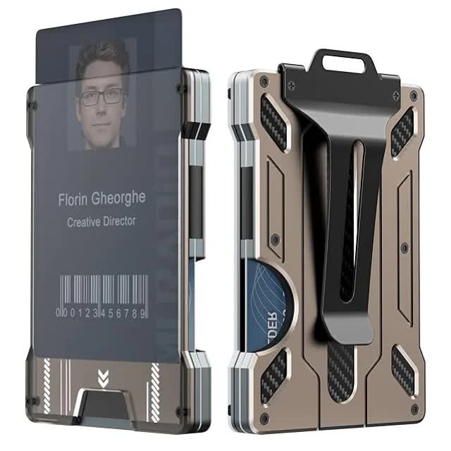 V888-ELOSUNG17364-215788-00 1 Pcs Gold Premium RFID Blocking Aluminum Alloy ID Badge Holder with Transparent Card Slot & Money Clip - Image 1
