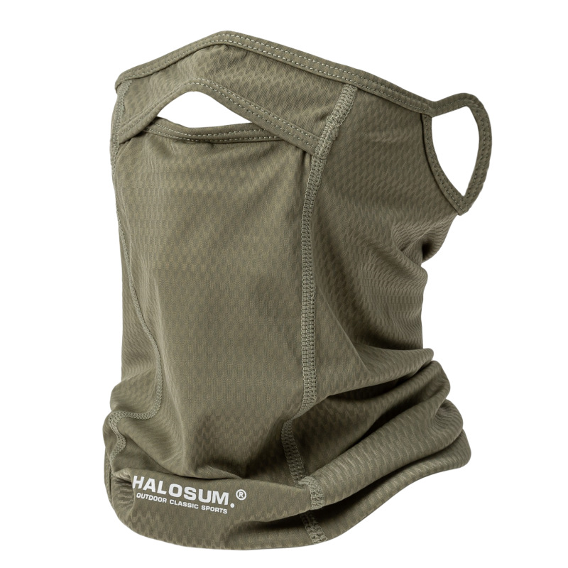 V888-ELOSUNG17378-216058-00 2 Pcs Army Green UV Protection Breathable Cycling Face Mask with Ear Hooks - Summer Ice Silk Neck Gaiter for Men and Women - Image 1