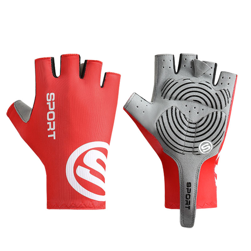V888-ELOSUNG17383-216177-00 Size M Red Breathable Half-Finger Cycling Gloves - Anti-Slip, Shockproof, and Durable for Men & Women - Image 1
