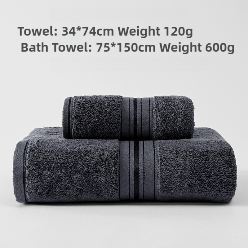 V888-ELOSUNG17421-215957-00 Dark Grey Luxury Cotton Towel Set(Towel + Bath Towel) - Quick Dry, Extra Thick & Absorbent, Perfect for Bath & Beach - Image 1