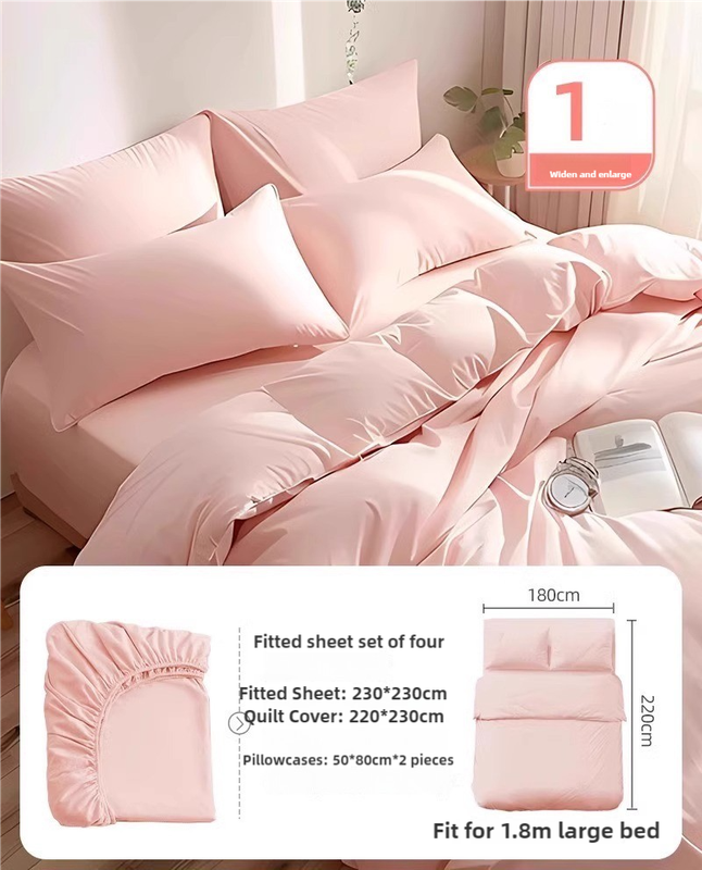 V888-ELOSUNG17521-216343-00 4 Packaging Pink Disposable Travel Bedding Set - Waterproof & Clean, Soft Non-Woven Fabric, 4 Pieces Set for Twin Beds - Image 1