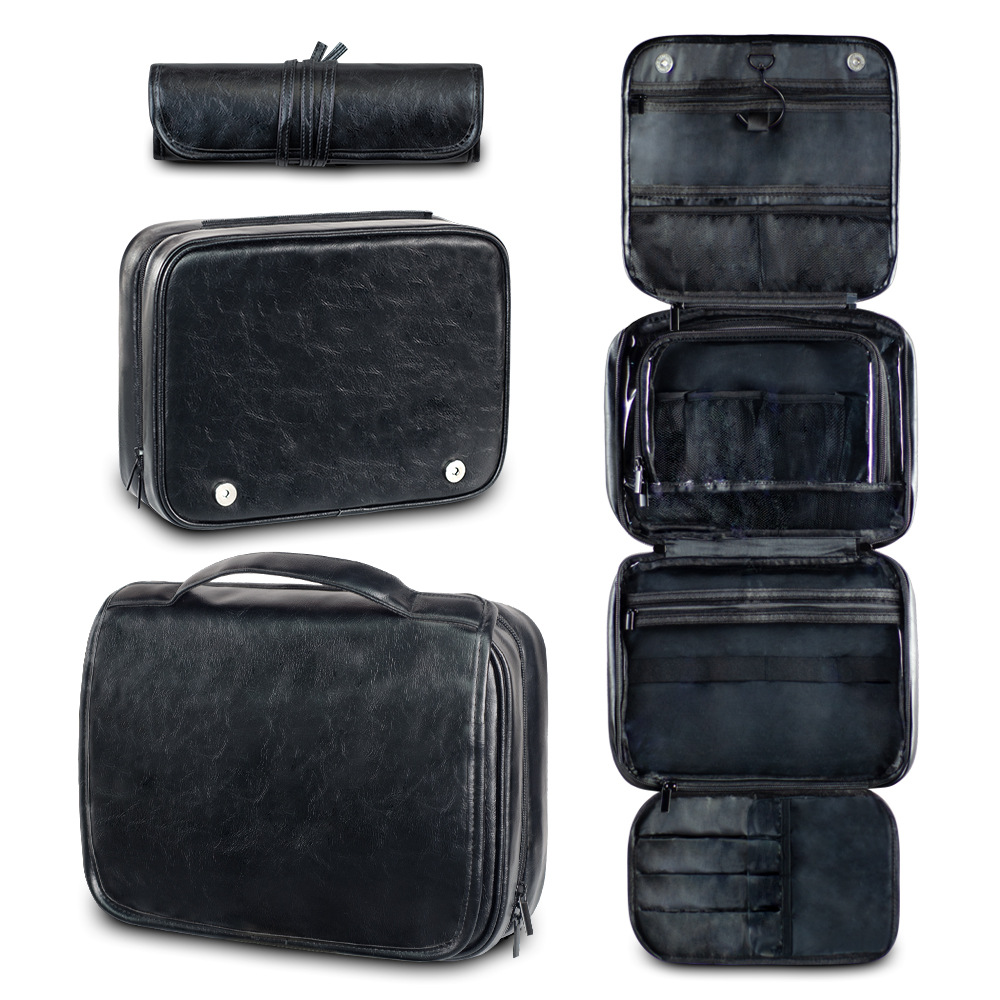 V888-ELOSUNG17581-216394-00 Black Luxury PU Business Travel Toiletry Bag - Large Capacity Waterproof Makeup Organizer with Dividers - Portable & Stylish Bathroom Storage - Image 1