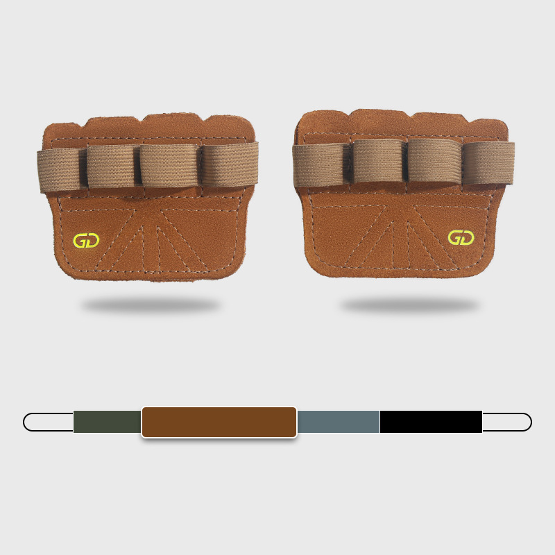 V888-ELOSUNG17607-216647-00 2 Pairs Brown Premium Leather Grip Protection for Fitness | 4-Finger Cowhide Weightlifting Gloves - Durable, Non-Slip, and Abrasion-Resistant Support - Image 1