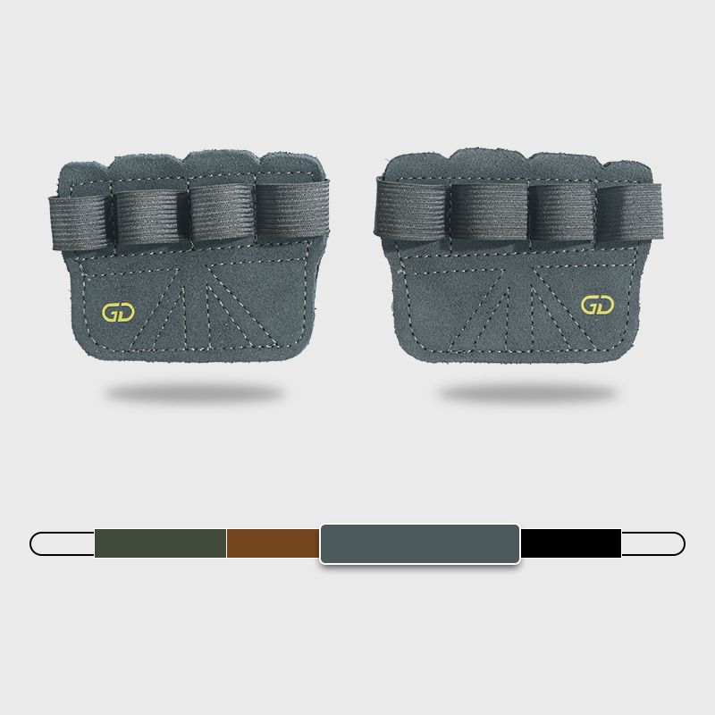 V888-ELOSUNG17608-216648-00 2 Pairs Grey Premium Leather Grip Protection for Fitness | 4-Finger Cowhide Weightlifting Gloves - Durable, Non-Slip, and Abrasion-Resistant Support - Image 1