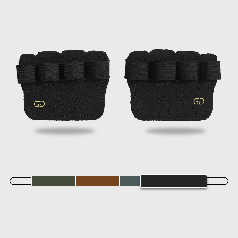 V888-ELOSUNG17609-216649-00 2 Pairs Black Premium Leather Grip Protection for Fitness | 4-Finger Cowhide Weightlifting Gloves - Durable, Non-Slip, and Abrasion-Resistant Support - Image 1