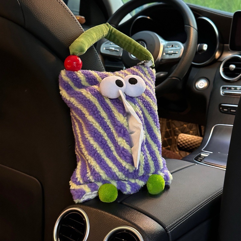 V888-ELOSUNG17636-216897-00 Purple And Green Cartoon Monster Tissue Box, Plush Tissue Holder for Car or Home, Cute and Fun Design - Image 1
