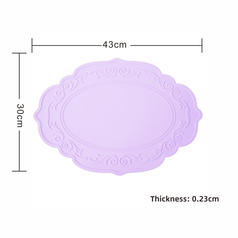 V888-ELOSUNG17641-216859-00 2 Pcs Purple Oval Embossed Floral Edged Silicone Placemats, Non-Slip, Heat-Resistant, Easy-to-Clean Dining Table Mats, Korean and European Style - Image 1