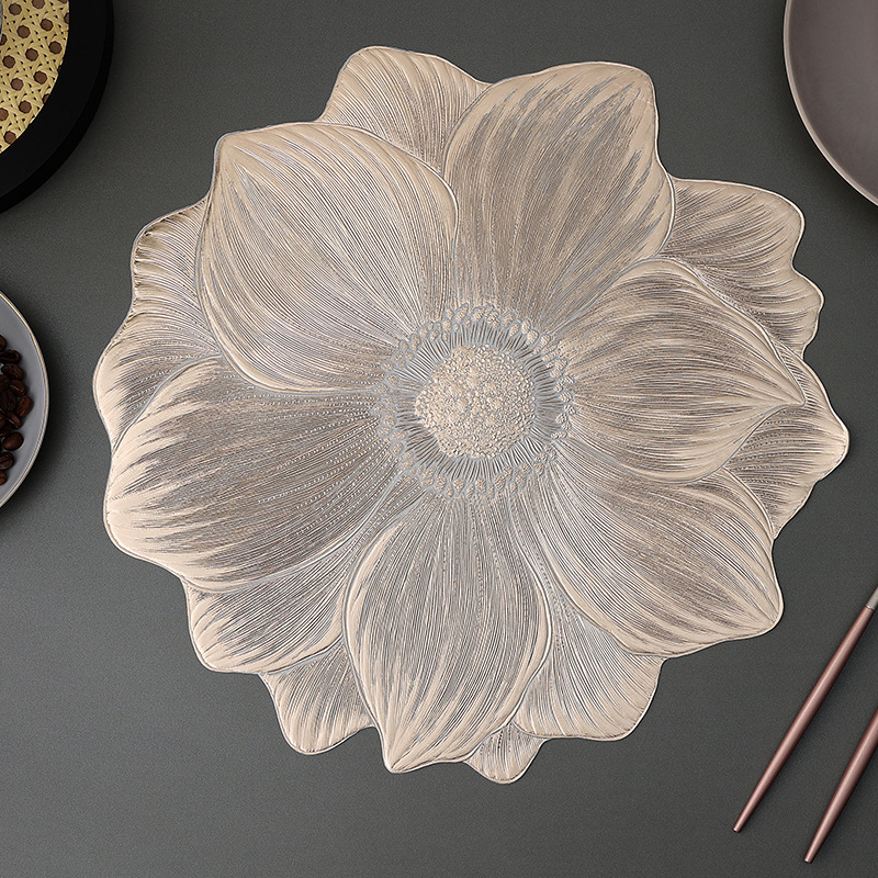 V888-ELOSUNG17649-216876-00 Gold PVC Gold Foil Bottom Heat-Resistant Table Mats, Set of 8, Non-Slip, Waterproof Dining Placemats for Western Cuisine - Image 1