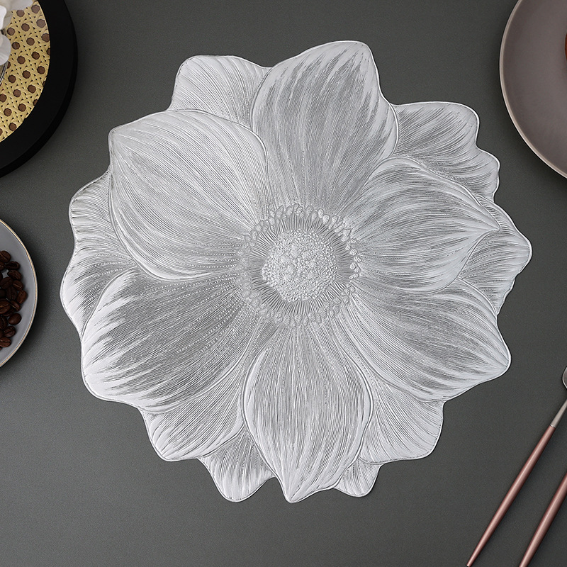 V888-ELOSUNG17650-216904-00 Silver PVC Gold Foil Bottom Heat-Resistant Table Mats, Set of 8, Non-Slip, Waterproof Dining Placemats for Western Cuisine - Image 1