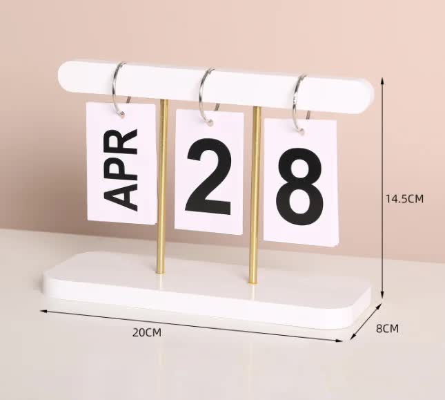 V888-ELOSUNG17655-218422-00 White Modern Minimalist Wooden Flip Calendar - Stylish Desktop Calendar for Home, Office, and Study Room - Image 1