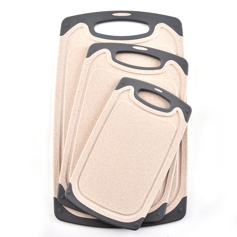 V888-ELOSUNG17731-222312-00 Off White 3-Piece Wheat Straw Cutting Board Set – Non-slip, Groove Design, Plastic Chopping Board for Kitchen Use - Image 1