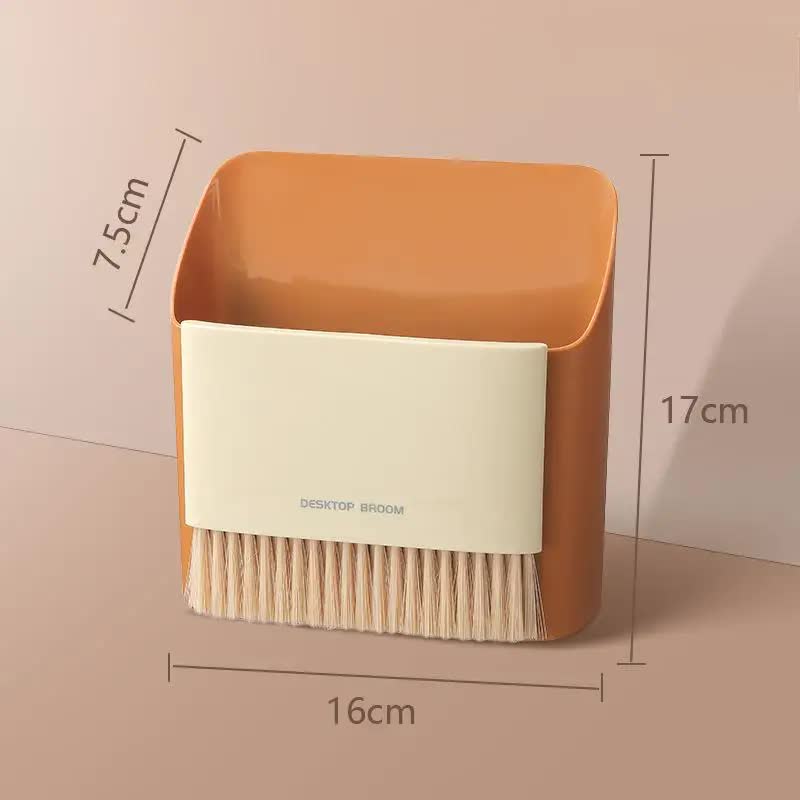 V888-ELOSUNG17770-223251-00 2 Set Orange Mini Desktop Sweeper and Trash Bin Set | Compact Desk Cleaning Brush Organizer | Small Tabletop Sweeping Dustpan for Home and Office Use - Image 1