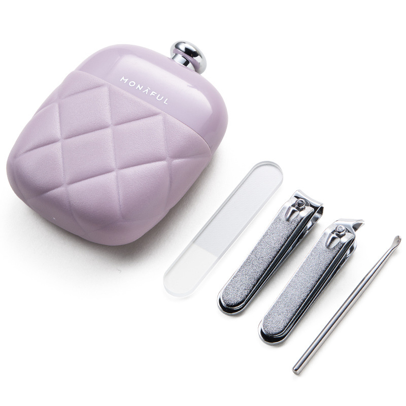 V888-ELOSUNG17778-223311-00 2 Pcs Purple Portable Nail Care Kit - Compact Manicure Set with Nail Clippers, Tweezers, and Nail File - Stylish Storage Case - Image 1