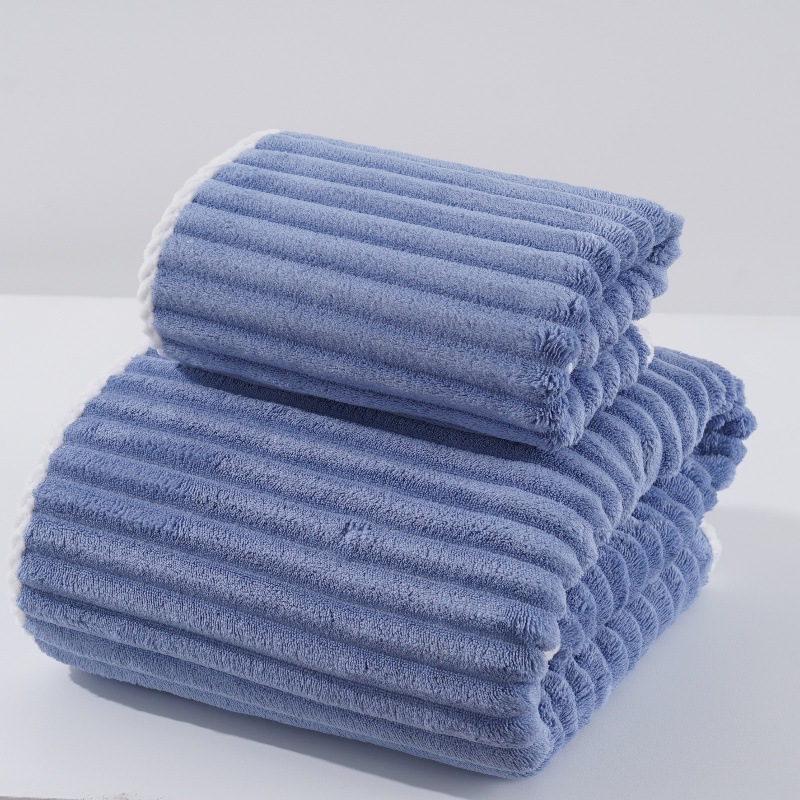 V888-ELOSUNG17790-223331-00 Blue Soft Candy Stripe Coral Fleece Bath Towel and Washcloth Set, Ultra Absorbent, Skin-Friendly - Image 1