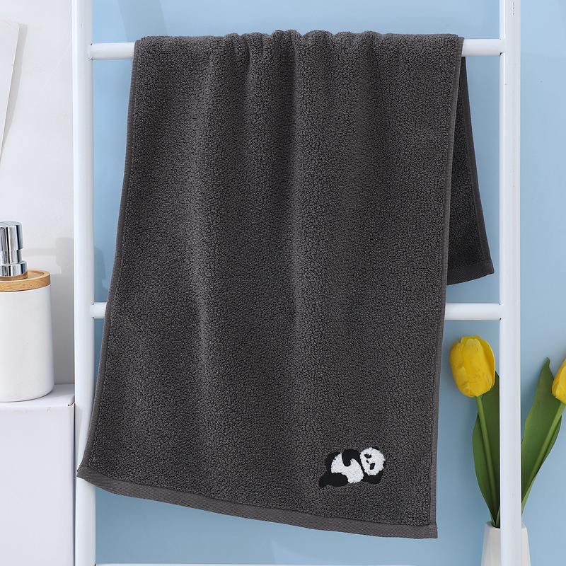 V888-ELOSUNG17807-225017-00 2 Pcs Dark Grey Panda Print Soft Cotton Hand Towel, Super Absorbent Mini Towels, 34x75cm - Image 1