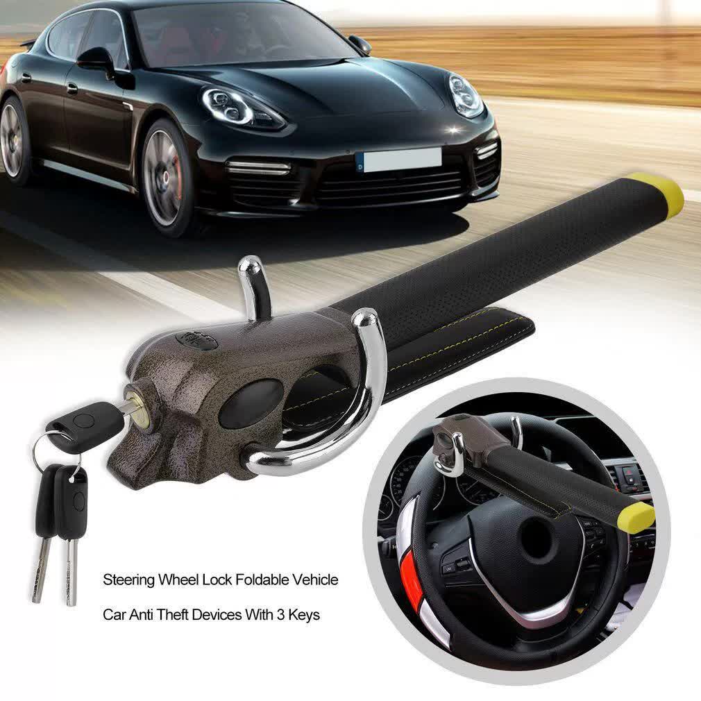 V888-ELOSUNG18050-226746-00 Foldable Car Steering Wheel Lock - Anti-theft Device with 2 Keys for Vehicle Protection - Image 1