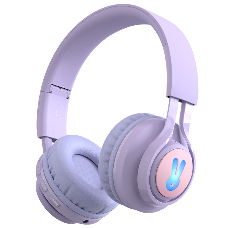 V888-ELOSUNG18174-202504211245-00 Purple Bunny Wireless Headphones - Glowing Logo, Bluetooth 5.0, 85dB Volume Limit Mode - Image 1