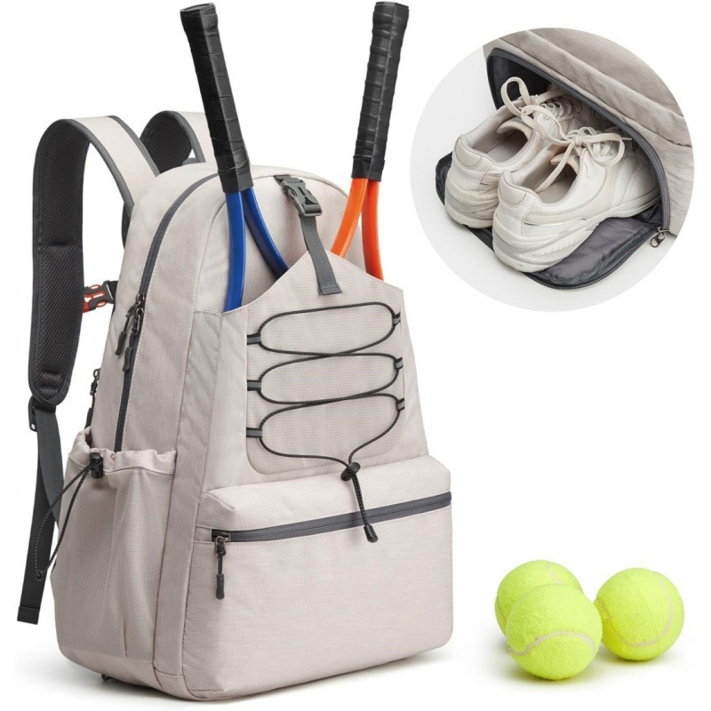 V888-ELOSUNG18206-202504281405-00 White Lightweight Water Resistant Tennis Backpack - Multi-Pocket Sports Bag for Rackets, Balls & Gear - Image 1