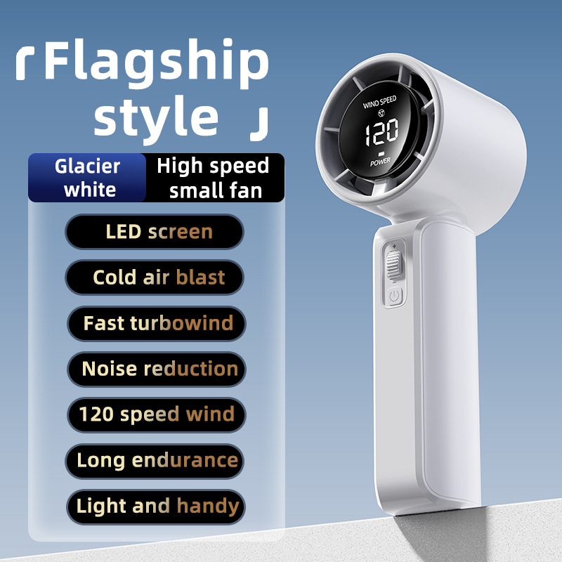 V888-ELOSUNG18245-202505131711-00 White Portable Handheld Fan with 120-Speed Display - USB Rechargeable Mini Cooling Fan for Outdoor Use - Image 1
