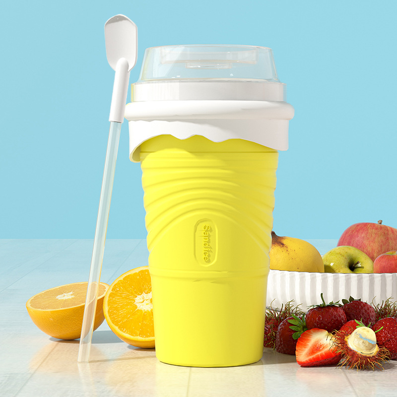 V888-ELOSUNG18275-202505231335-00 Yellow Cool Summer Slushie Cup - 500ml Quick-Freeze Smoothie Maker with Straw - Image 1