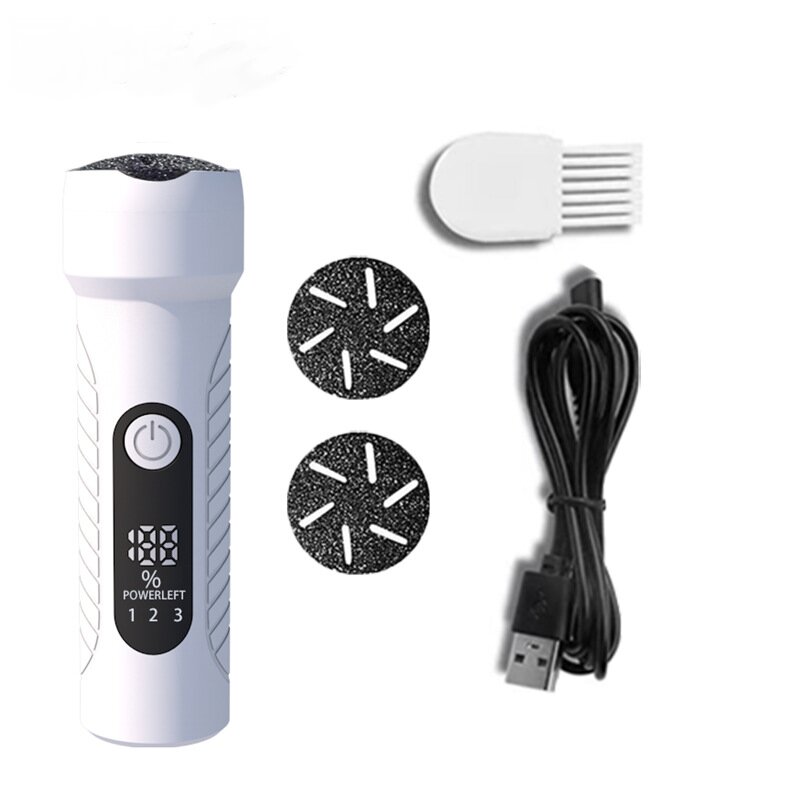 V888-ELOSUNG18310-202506111533-00 White Waterproof Electric Foot File with LED Display - Rechargeable Callus Remover - Image 1