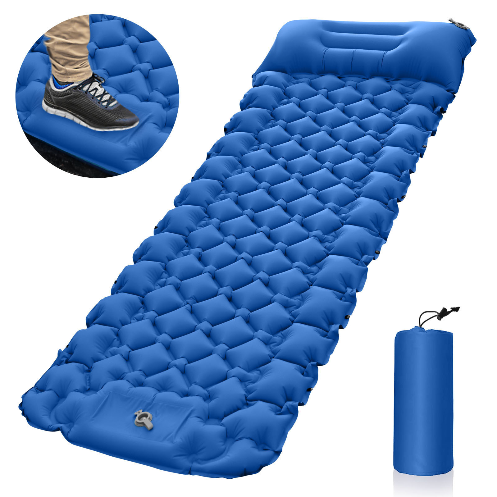 V888-ELOSUNG18325-202506191118-00 Blue Portable Outdoor Inflatable Mat - Foot-Operated Camping Sleeping Pad - Image 1