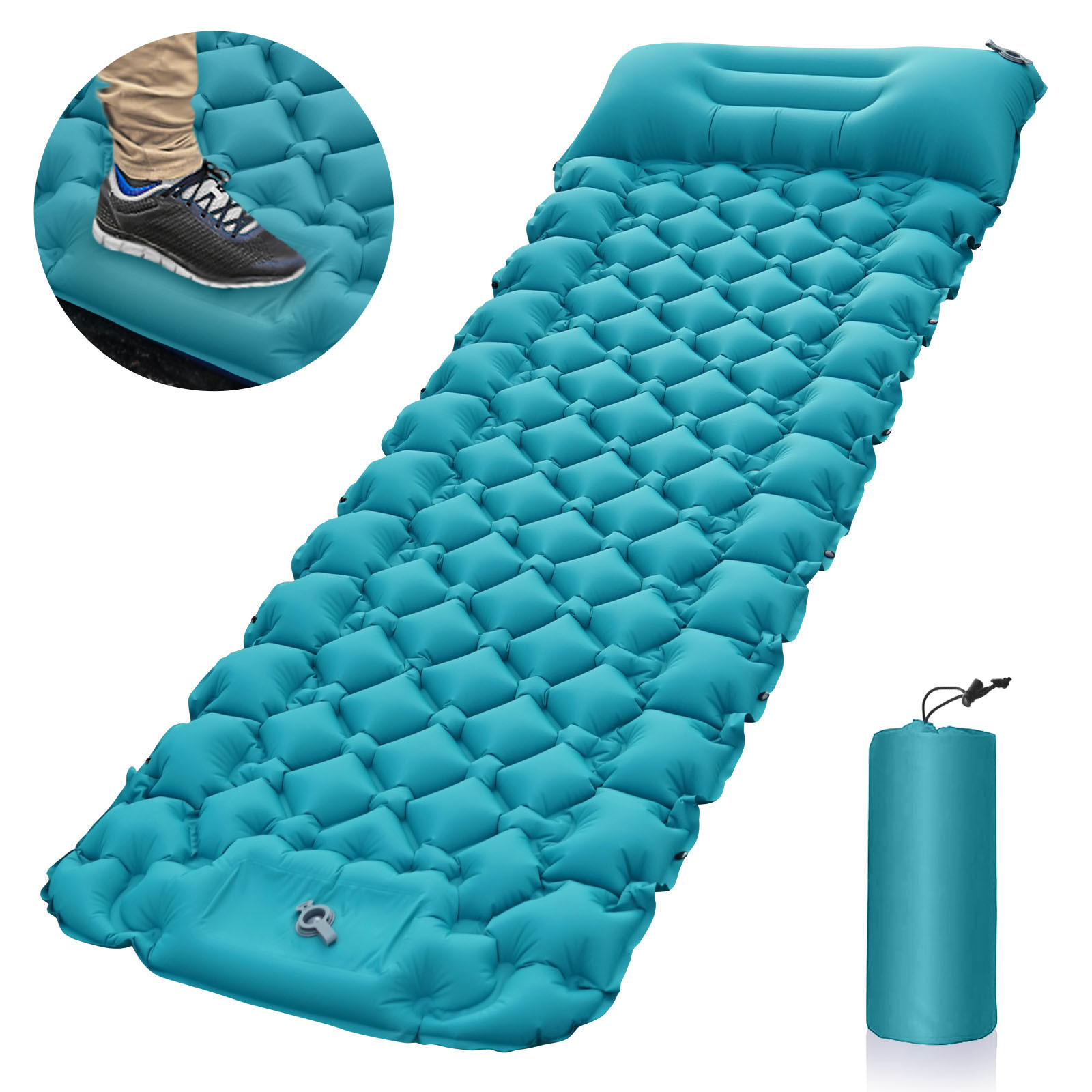 V888-ELOSUNG18326-202506191118-00 Peacock blue Portable Outdoor Inflatable Mat - Foot-Operated Camping Sleeping Pad - Image 1