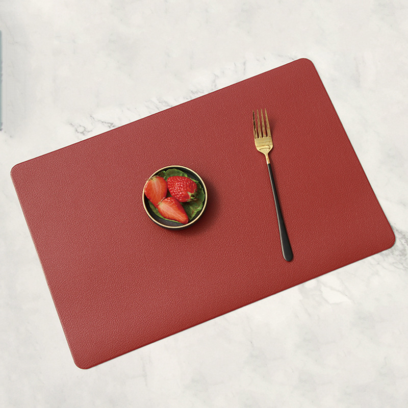 V888-ELOSUNG18330-202506191128-00 5 PCS Red Nordic Style Leather Placemat - Anti-Slip, Heat-Resistant Table Mat 30cm x 45cm - Image 1