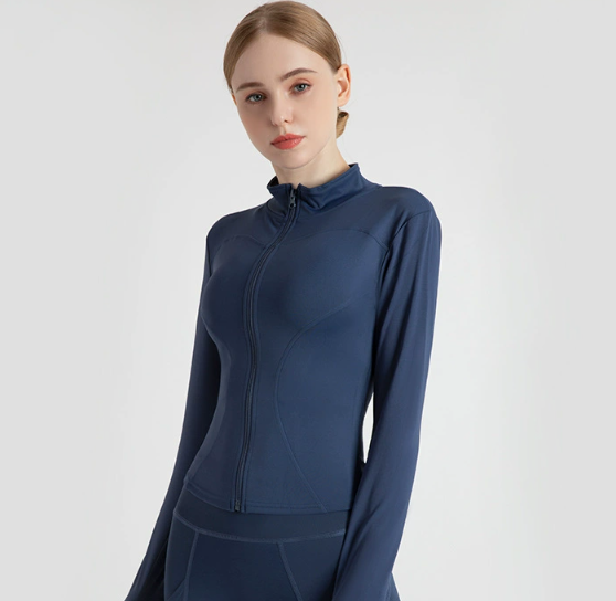 V888-ELOSUNG19007-224602-00 XXXL Blue High-Stretch Slim Fit Yoga Jacket - Full Zip Workout Sports Jacket for Women - Image 1