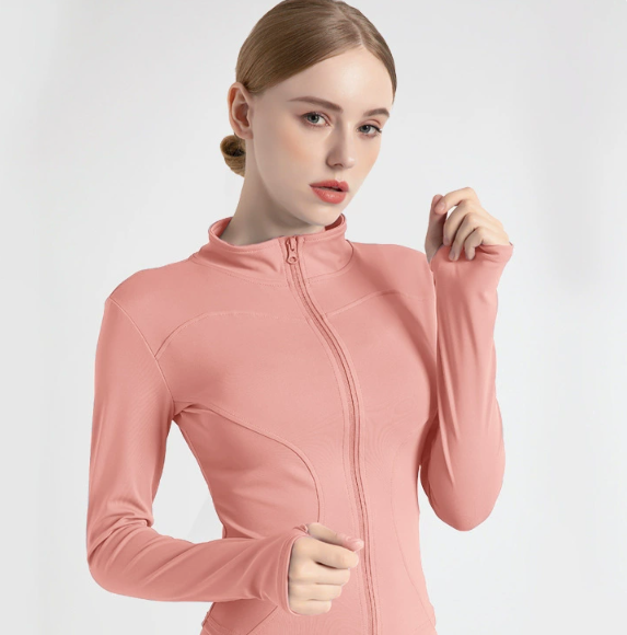 V888-ELOSUNG19033-224715-00 M Pink High-Stretch Slim Fit Yoga Jacket - Full Zip Workout Sports Jacket for Women - Image 1